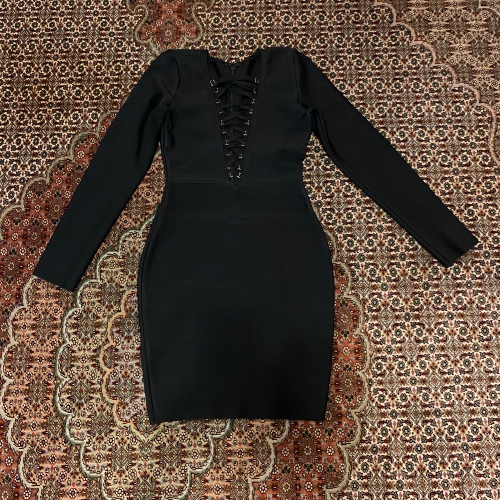 Deep V, Sexy Long Sleeve Bandage Dress